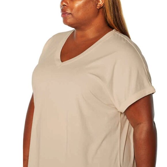 NWOT Banana Republic Roll Sleeve V-Neck T-Shirt | Beige - Picture 4 of 7